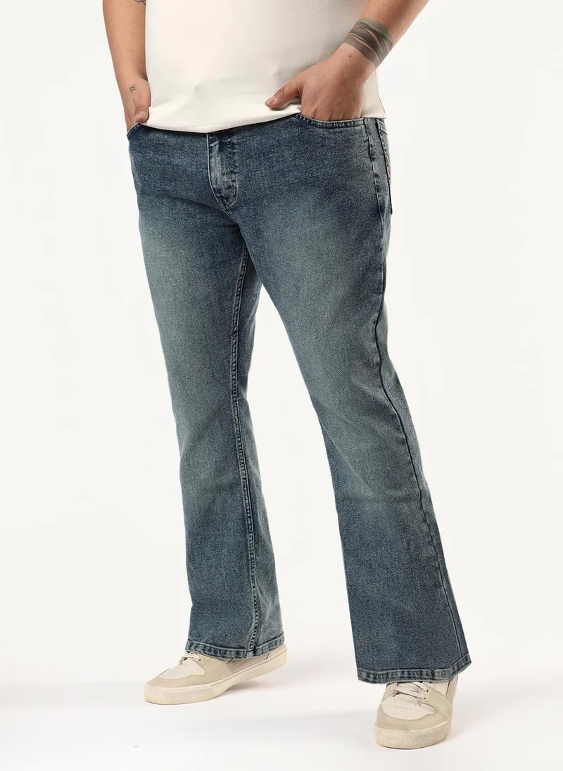 أوربانو فاشن Urbano Plus Men's Light Blue Bootcut Fit Mid Rise Tinted Heavy Washed Jeans Stretchable